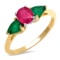 14K YELLOW GOLD 1.00CT RUBY 1.00CT EMERALD RING