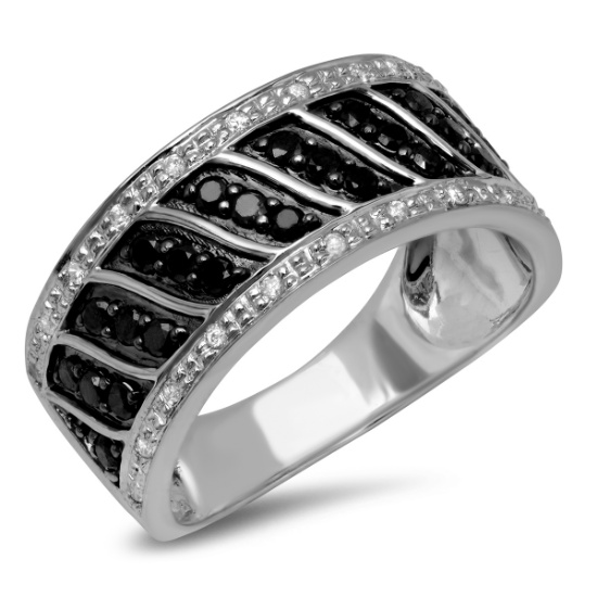 14K WHITE GOLD 1.00CT BLACK & WHITE DIAMOND RING