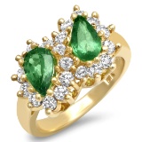 14K YELLOW GOLD 1.55CT TSAVORITE 1.05CT DIAMOND RING