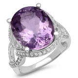 14 WHITE GOLD 10.00CT AMETHYST 1.05CT DIAMOND RING