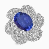 18K WHITE GOLD 4.95CT TANZANITE 2.50CT DIAMOND RING