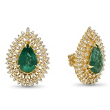 14K YELLOW GOLD 7.33CT EMERALD 2.00CT DIAMOND EARRINGS