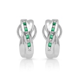 14K WHITE GOLD 0.15CT EMERALD 0.15CT DIAMOND EARRINGS