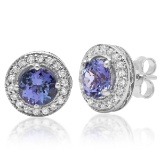 14K WHITE GOLD 3.00CT TANZANITE 1.00CT DIAMOND EARRINGS