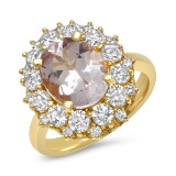 14K YELLOW GOLD 3.00CT MORGANITE 1.66CT DIAMOND RING