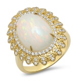 14K YELLOW GOLD 3.95CT OPAL 1.09CT DIAMOND RING