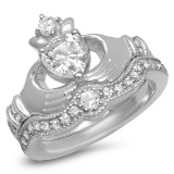 14K WHITE GOLD 1.00CT WHITE SAPPHIRE 0.75CT DIAMOND RING