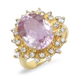 14K YELLOW GOLD 5.00CT KUNZITE 0.75CT DIAMOND RING