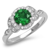 14K WHITE GOLD 1.00CT EMERALD 0.50CT DIAMOND RING