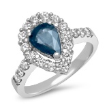 14K WHITE GOLD 1.07CT NATURAL SAPPHIRE 0.86CT DIAMOND RING