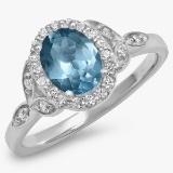 14K WHITE GOLD 2.00CT AQUAMARINE 0.50CT DIAMOND RING