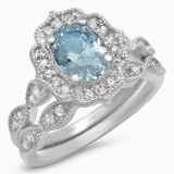 14K WHITE GOLD 2.00CT AQUAMARINE 0.90CT DIAMOND RING