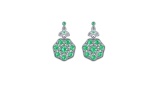 14K WHITE GOLD 7.00CT EMERALD 2.00CT DIAMOND EARRINGS