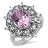 14K WHITE GOLD 4.31CT KUNZITE 0.80CT DIAMOND RING