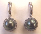 14KT WG 8-9MM TAHITIAN & DIAMOND EARRING