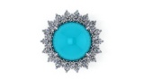 14 WHITE GOLD 5.00CT TURQUOISE 2.00CT DIAMOND RING