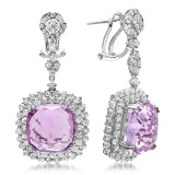 18K WHITE GOLD 19CT KUNZITE 2.50CT DIAMOND EARRINGS