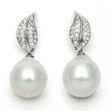 14KT WG 11-12MM BAROQUE FRESH WATER PEARL & DIAMOND EARRING