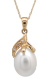 14KT YG 10-11MM DROP FRESH WATER PEARL & DIAMOND PENDANT