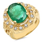 14K YELLOW GOLD 2.55CT EMERALD 0.25CT DIAMOND RING