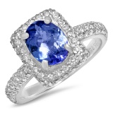 18K WHITE GOLD 2.85CT TANZANITE 1.10CT DIAMOND RING