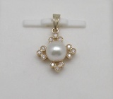 14KT YG 6-7MM FRESH WATER PEARL & DIAMOND PENDANT