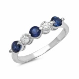 14K WHITE GOLD 0.65CT BLUE SAPPHIRE 0.23CT DIAMOND RING