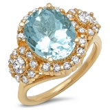 14K YELLOW GOLD 4.00CT AQUAMARINE 1.30CT DIAMOND RING