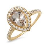 14K YELLOW GOLD 1.00CT MORGANITE 0.50CT DIAMOND RING