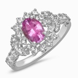 18K WHITE GOLD 1.35CT PINK SAPPHIRE 1.05CT DIAMOND RING