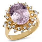 14K YELLOW GOLD 5.00CT KUNZITE 0.75CT DIAMOND RING