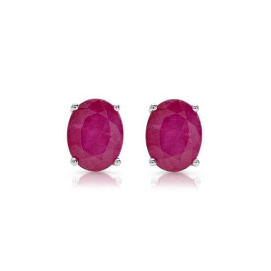 14K WHITE GOLD 5.27CT NATURAL RUBY EARRINGS