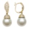 14KT YG 10-11MM WHITE SOUTH SEA & DIAMOND EARRING