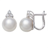 14KT WG 10-11MM WHITE SOUTH SEA & DIAMOND EARRING