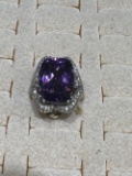 14K WHITE GOLD 14.19CT AMETHYST 1.48CT DIAMOND RING