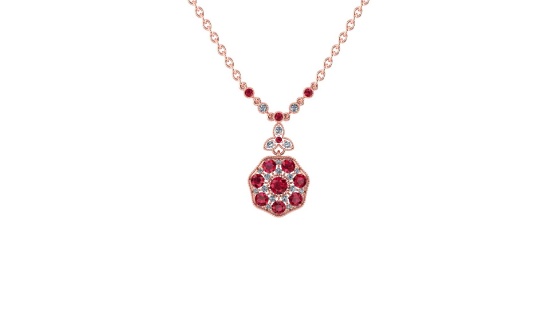 14K ROSE GOLD 3.50CT RUBY 1.00CT DIAMOND PENDANT WITH CHAIN