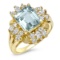 14K YELLOW GOLD 2.81CT AQUAMARINE 1CT DIAMOND RING