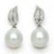 14KT WG 11-12MM BAROQUE FRESH WATER PEARL & DIAMOND EARRING