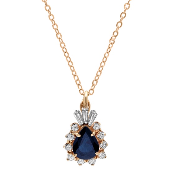 14K YELLOW GOLD 2.00CT NATURLA SAPPHIRE 0.80CT DIAMOND PENDANT
