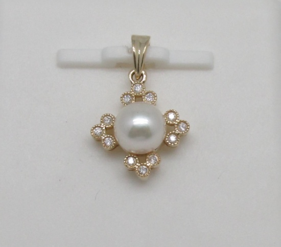 14KT YG 6-7MM FRESH WATER PEARL & DIAMOND PENDANT
