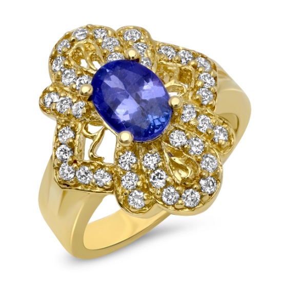 14K YELLOW GOLD 1.40CT TANZANITE 1.00CT DIAMOND RING