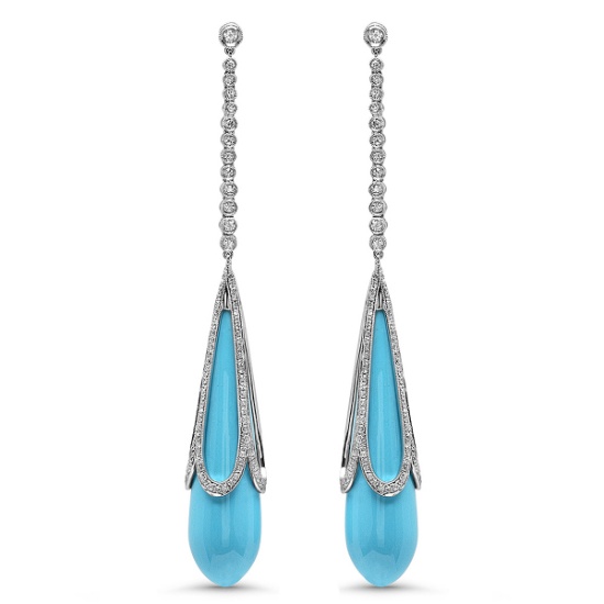 18K WHITE GOLD 42.00CT TURQUOISE 1.88CT DIAMOND EARRINGS