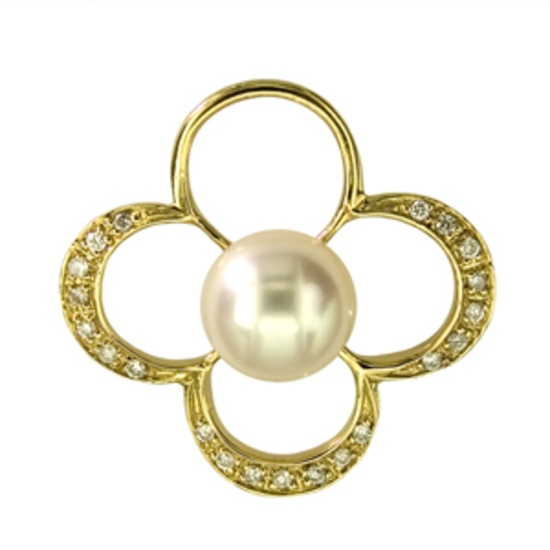 14KT YG 8-8Â½MM FRESH WATER PEARL & DIAMOND PENDANT
