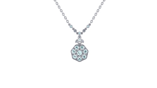 14K WHITE GOLD  3.50CT AQUAMARINE 1.05CT DIAMOND PENDANT WITH CHAIN