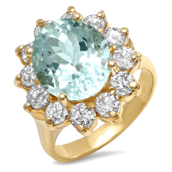 14K YELLOW GOLD 5.00CT AQUAMARINE 1.68CT DIAMOND RING