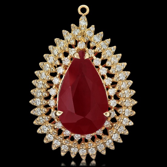 14K YELLOW GOLD 7.00CT RUBY 3.00CT DIAMOND PENDANT