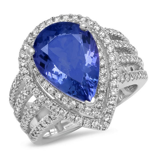 18K WHITE GOLD 6.00CT SAPPHIRE 2.00 CT DIAMOND RING