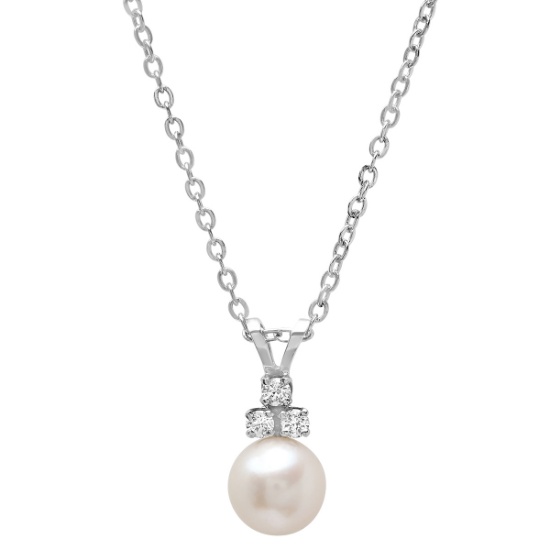 14K WHITE PEARL 0.20CT DIAMOND PENDNANT