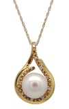14KT YG 8-9MM FRESH WATER PEARL & DIAMOND PENDANT