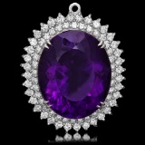 14K WHITE GOLD 20.00CT AMETHYST 3.00CT DIAMOND PENDANT